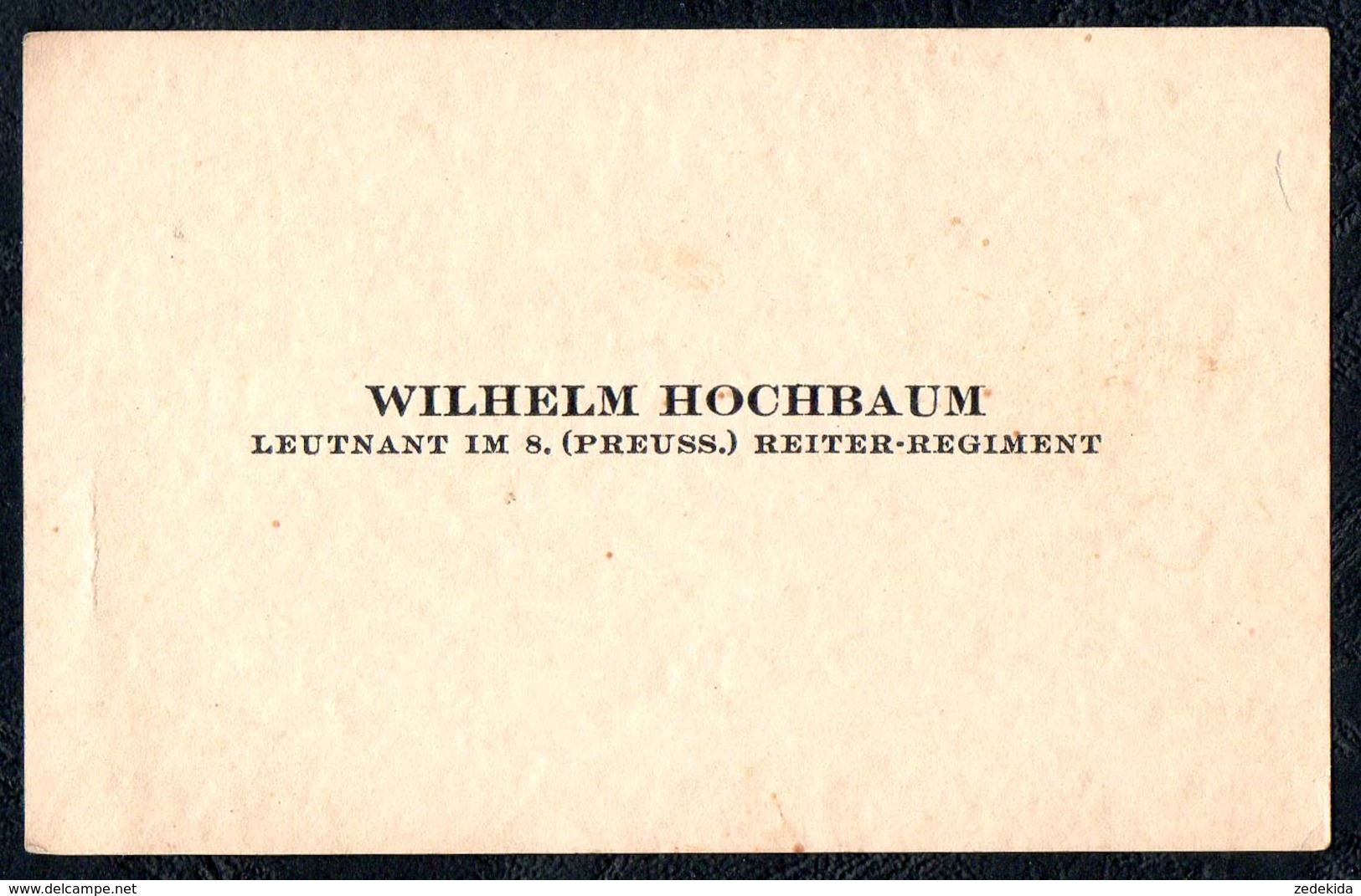 A8567 - Wilhelm Hochbaum - Leutnant Im 8. Preusischen Reiter Regiment - Militär - Visitenkarten