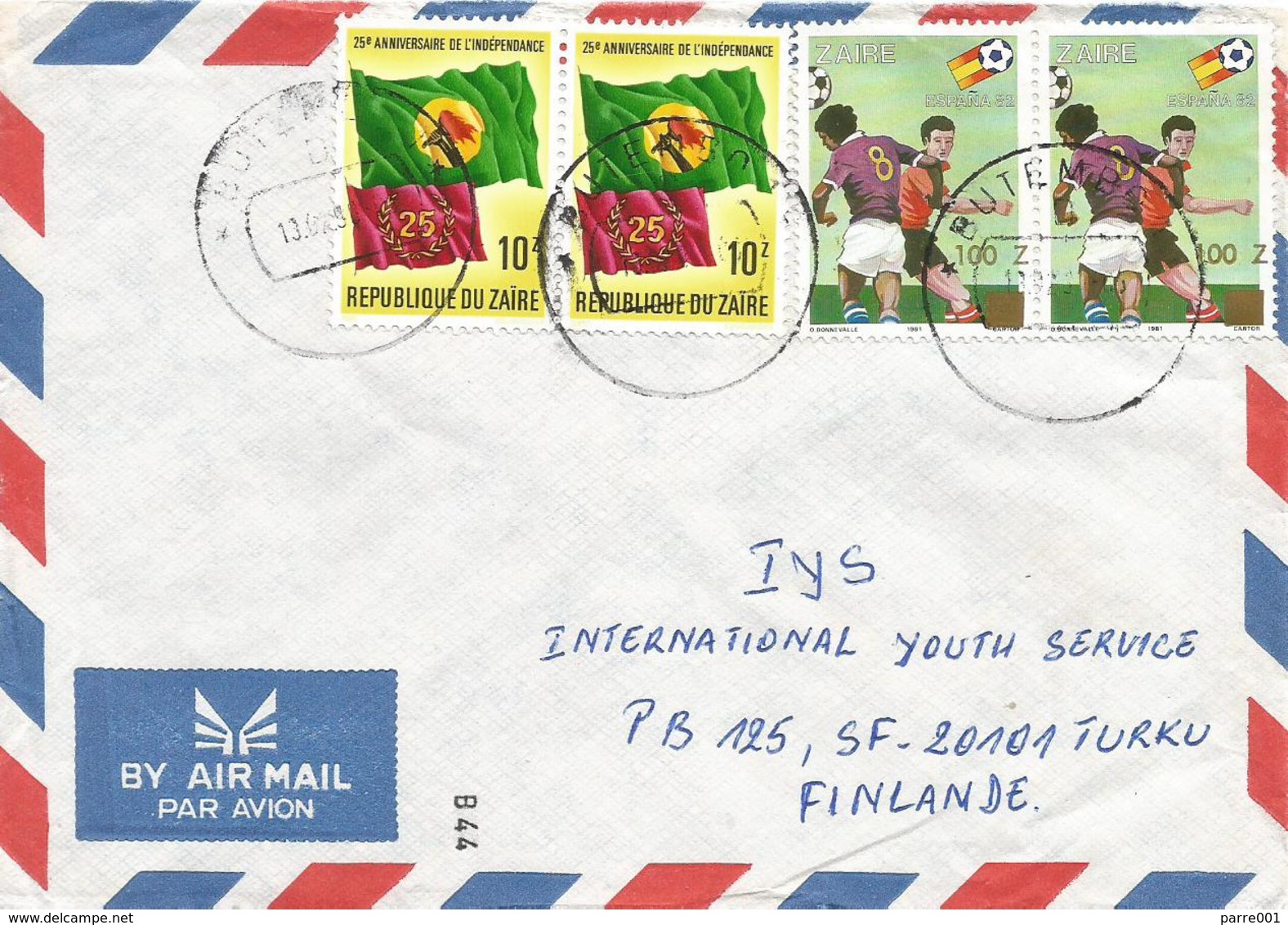 DRC RDC Zaire Congo 1990 Butembo World Cup Football Spain Overprint Hand 100Z Independence Flag 10Z Cover - Gebruikt