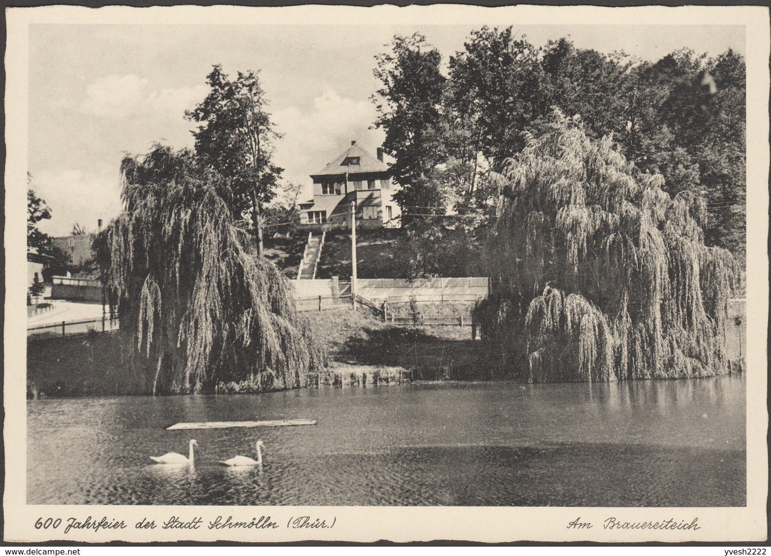 Allemagne 1938. Entier Timbré Sur Commande.  Schmölln, Thuringe. Am Brauereiteich, Parc, étang Avec Cygnes - Cygnes