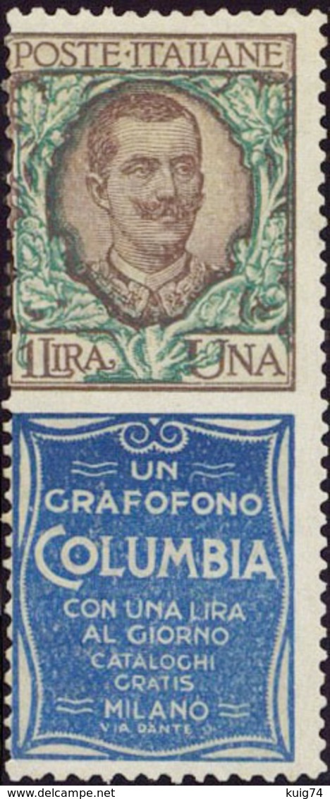 1924 PUBBLICITARIO LIRE 1 COLUMBIA N.19 NUOVO** INTEGRO CERT. RAYBAUDI SPLENDIDO - MNH VERY FINE RAYBAUDI EXPERTISE - Pubblicitari