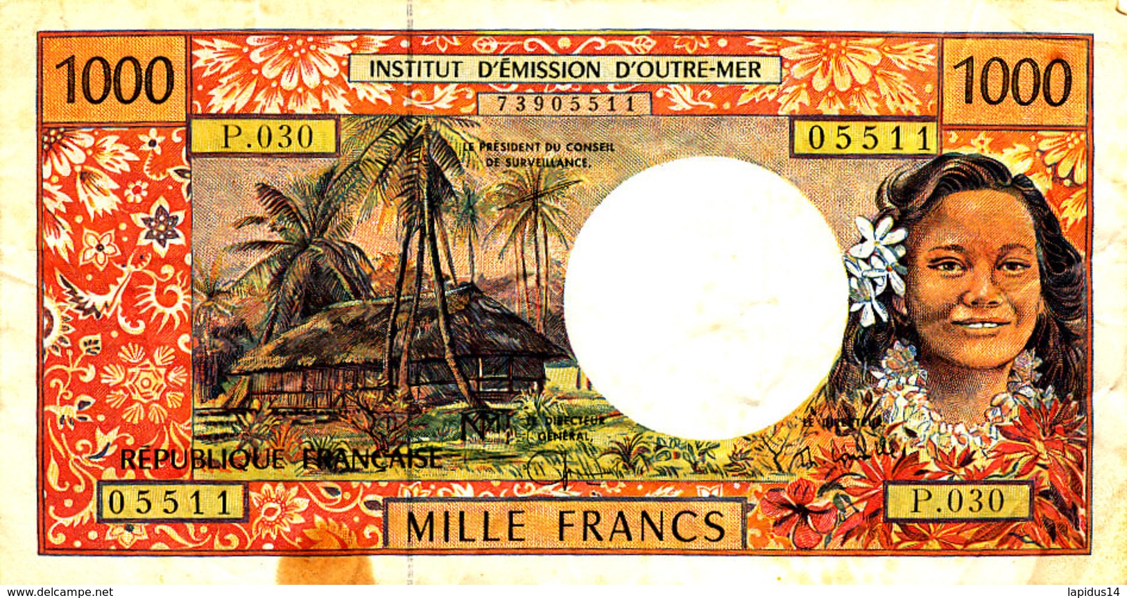 BILLET / 1000 FRANCS  REPUBLIQUE FRANCAISE     TB  INSTITUT D'EMISSION D'OUTRE MER - Autres & Non Classés