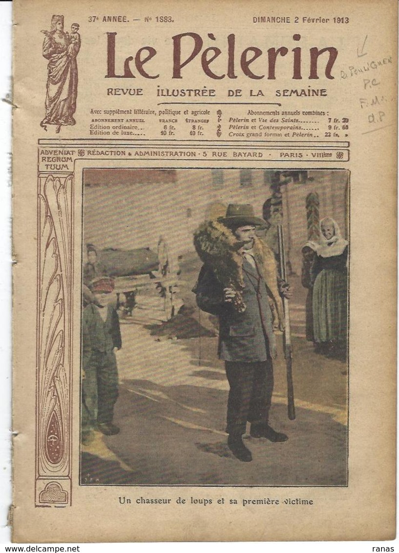 Franc Maçonnerie Maçonnique Jeanne D'Arc Le Pouliguen Loup Chasseur Chasse Le Pélerin N° 1883 De 1913 - Autres & Non Classés