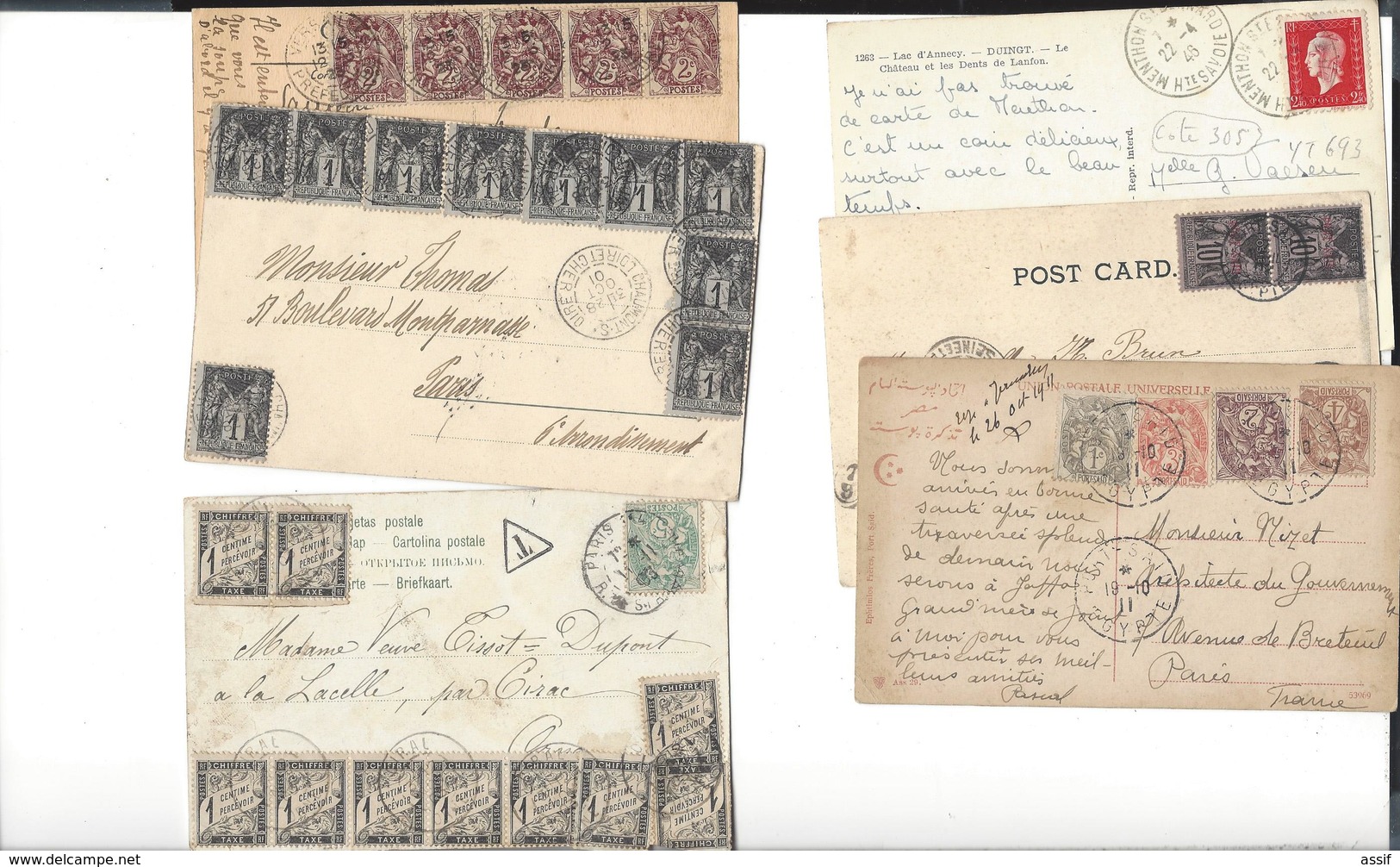 TIMBRES SEULS SUR LETTRES Semeuse Merson Pétain  ... + Multiples - 4 Couleurs Blanc Port Said - 1877-1920: Semi-Moderne