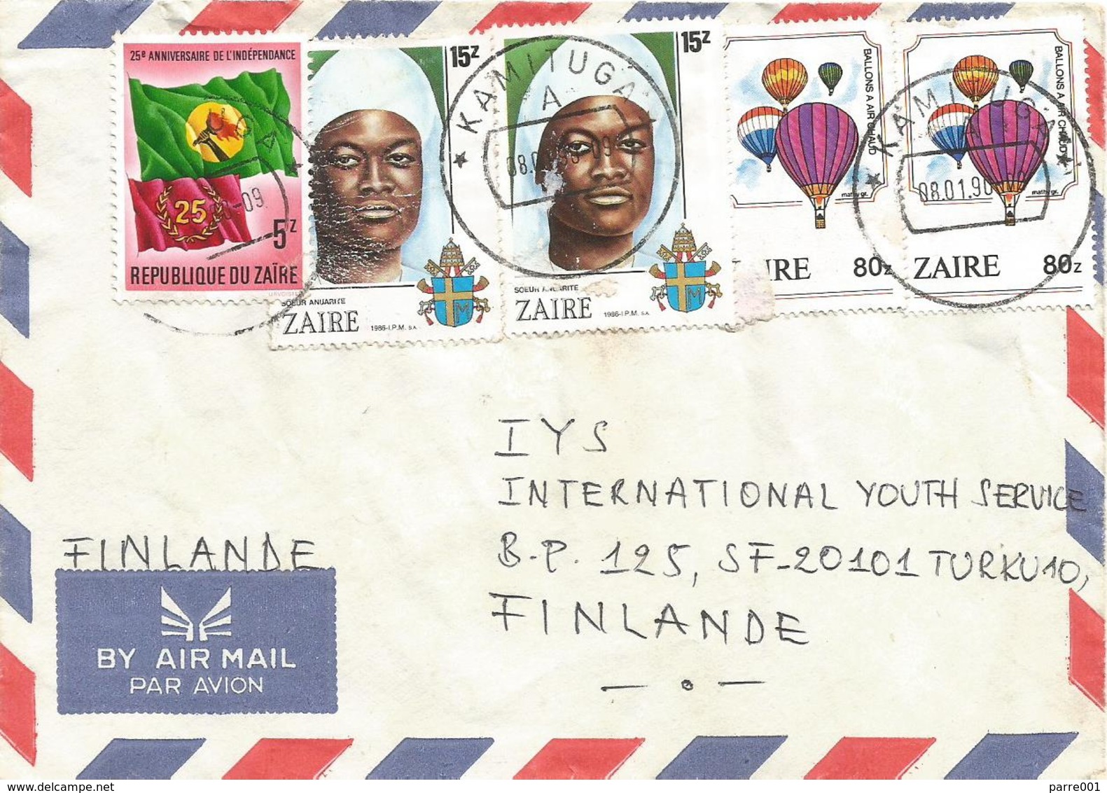 DRC RDC Zaire Congo 1990 Kamituga Balloon Sister Independence Flag 5Z Cover - Used Stamps