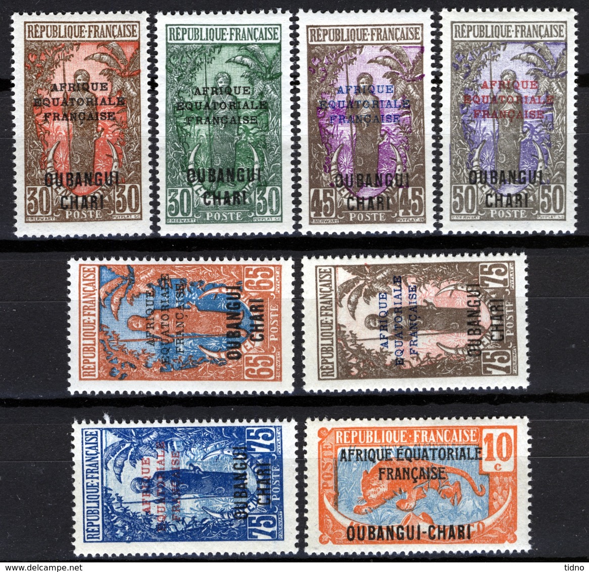 Fr Ubangui Chari 1924-28, Femme Bakalois, Panthère, 10-75c, MNH, Maury 22,7€ - Unused Stamps