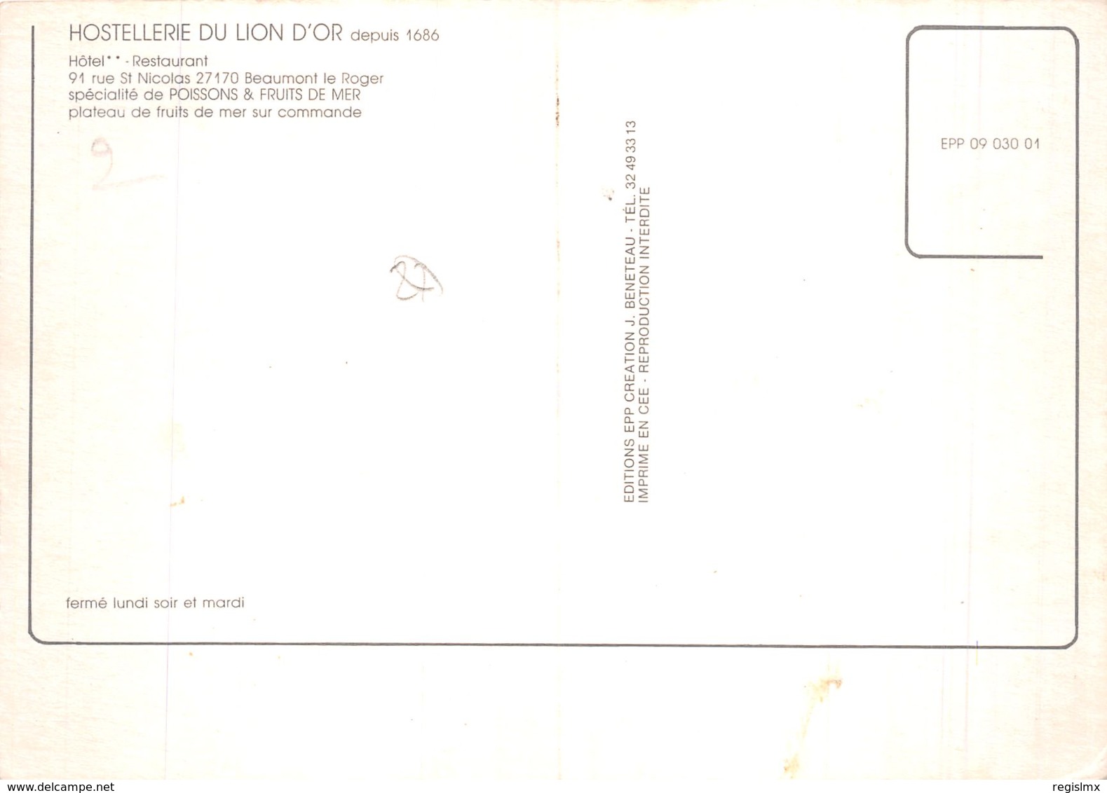 27-BEAUMONT LE ROGER HOSTELLERIE DU LION D OR-N°R2111-A/0053 - Beaumont-le-Roger