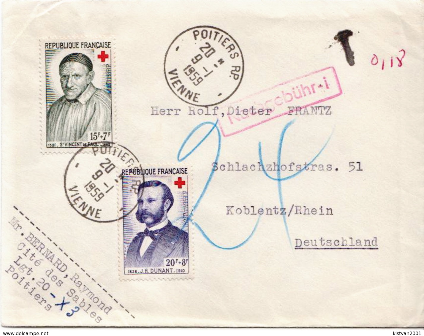 Postal History Cover: France Cover With Red Cross Stamps - Croix-Rouge