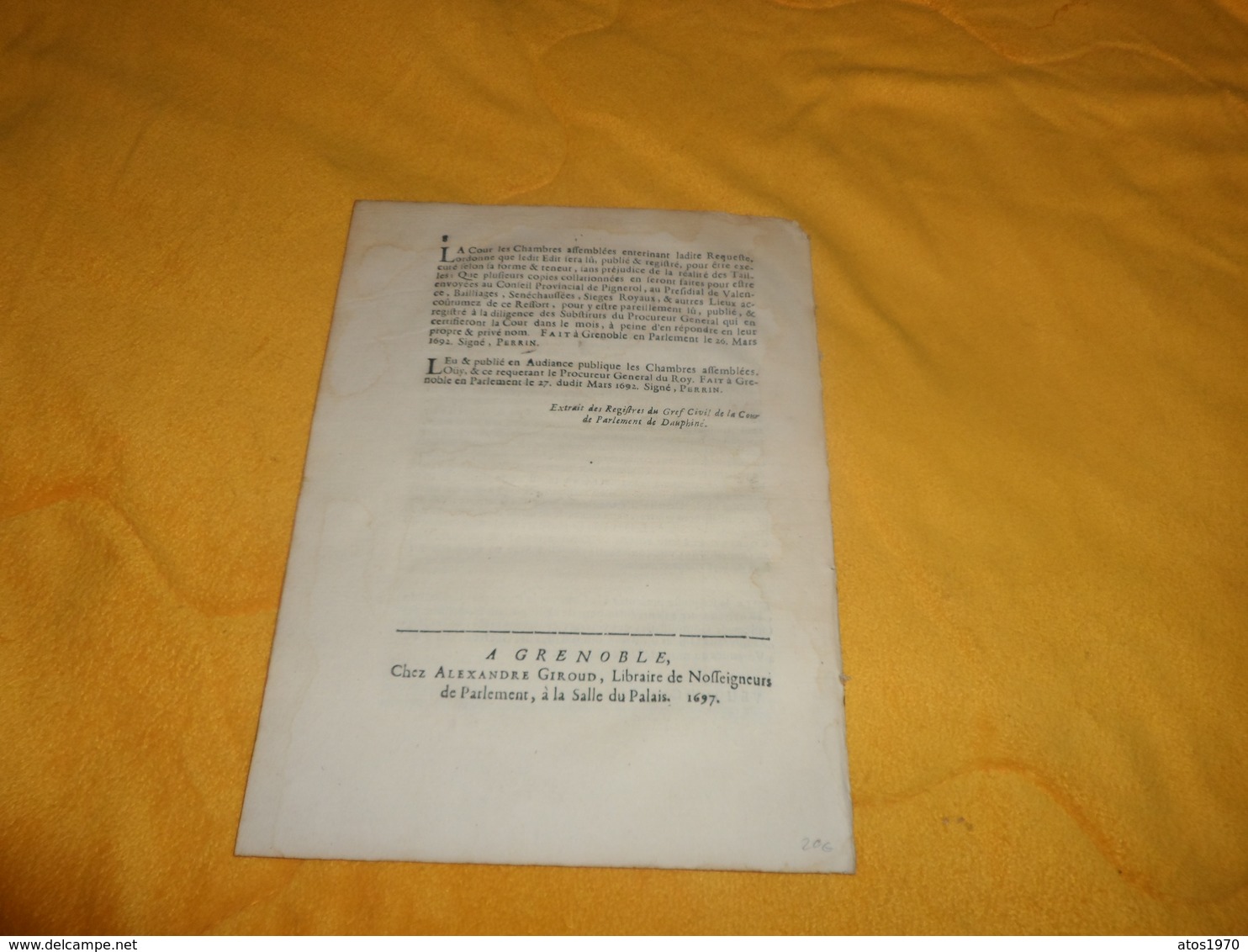 DOCUMENT ANCIEN EDIT DU ROY DONNE A VERSAILLES AU MOIS DE DECEMBRE 1691. PORTANT SUPPRESSION DE TPUS LES OFFICES DE COMM - Décrets & Lois