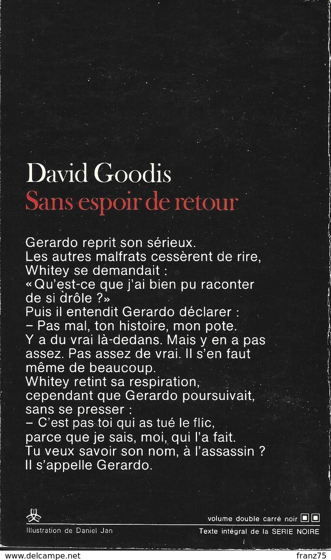 Sans Espoir De Retour--David GOODIS-1980-Carré Noir--TBE - NRF Gallimard