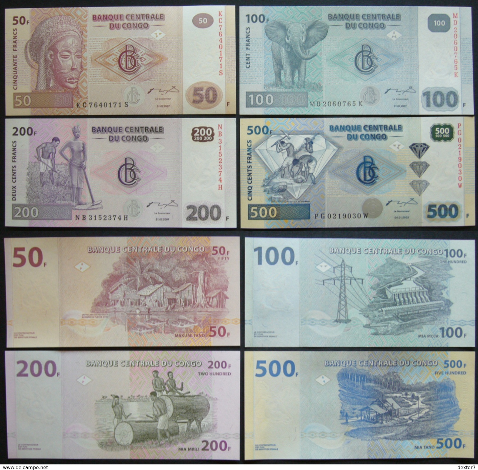 Congo 50 100 200 500 Franchi FdS Franc Francs UNC 4x Pcs Set - Democratic Republic Of The Congo & Zaire