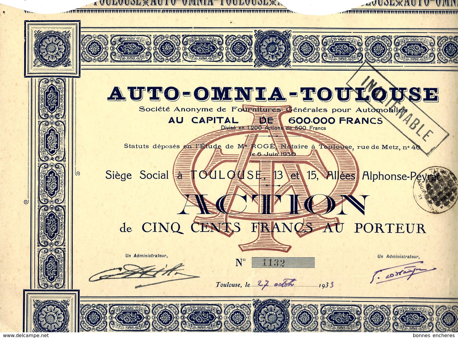 AUTOMOBILES AUTO OMNIA TOULOUSE 1933 B.E.VOIR SCANS + COTATION - Automobile