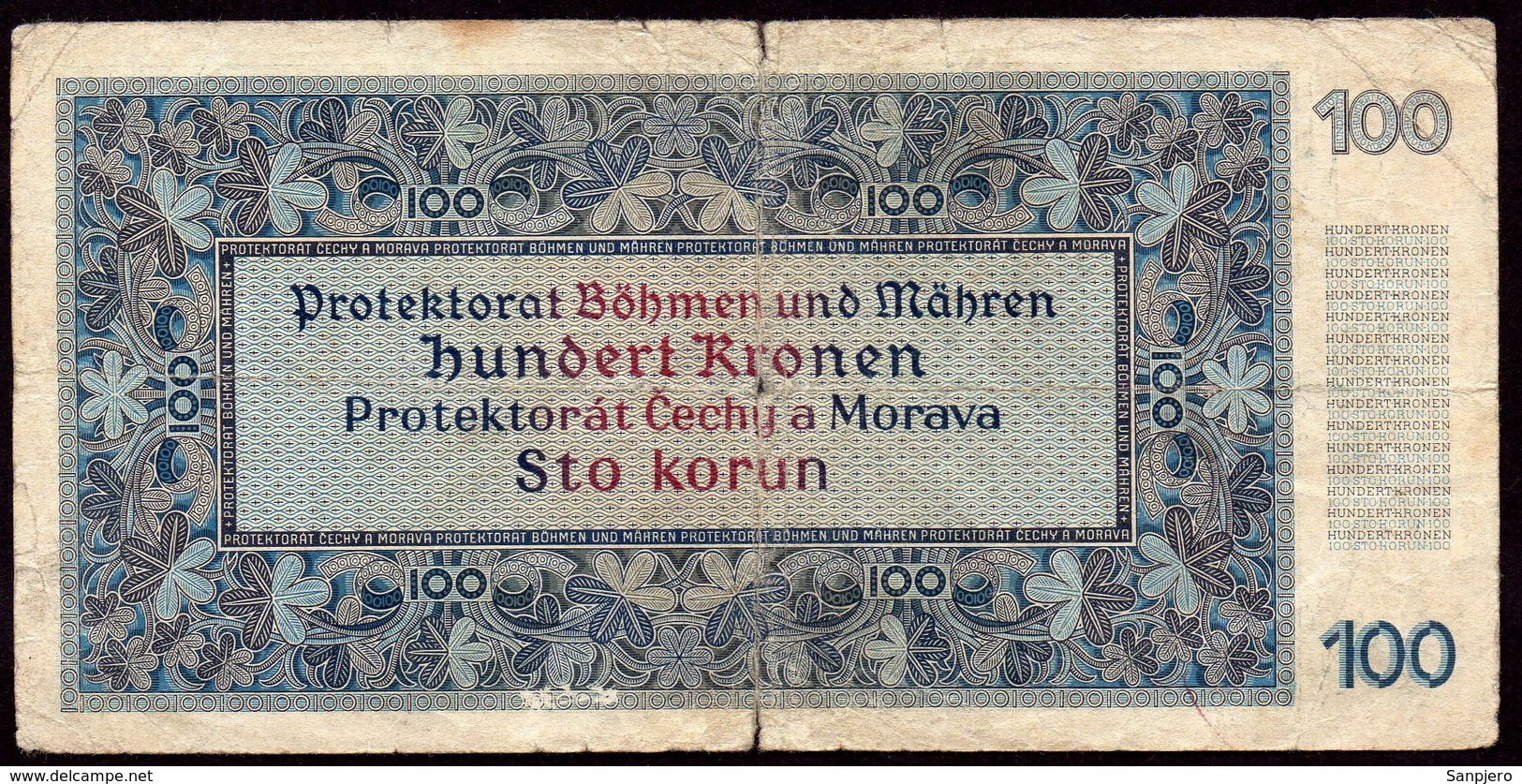 BOHEME ET MORAVIE 1940. 100 KORUN / WAR BANKNOTE - Tchécoslovaquie