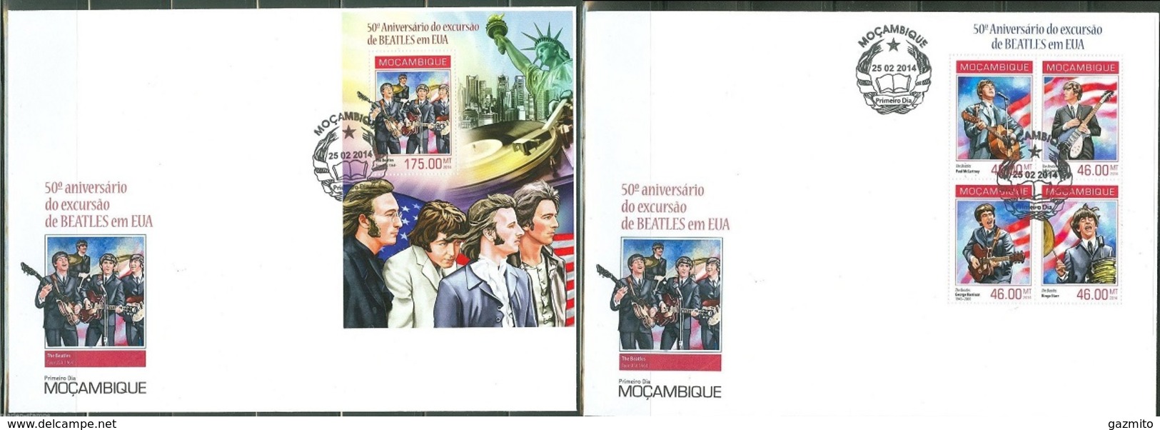 Mozambico 2014, Music, Beatles In USA, 4val In BF +BF In 2FDC - Singers