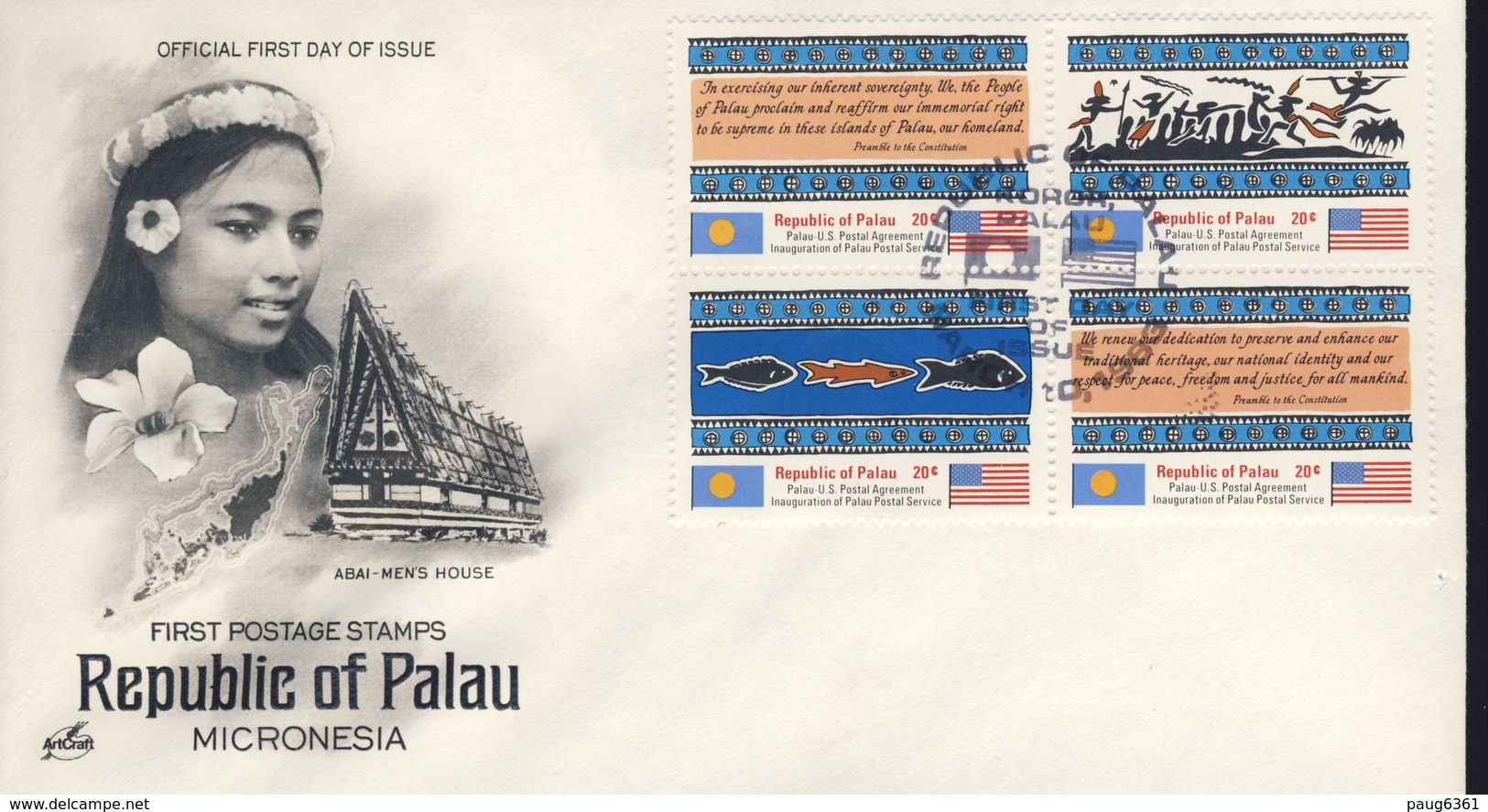 PALAU 1983  FDC 1er TIMBRES YVERT N°1/4 - Palau