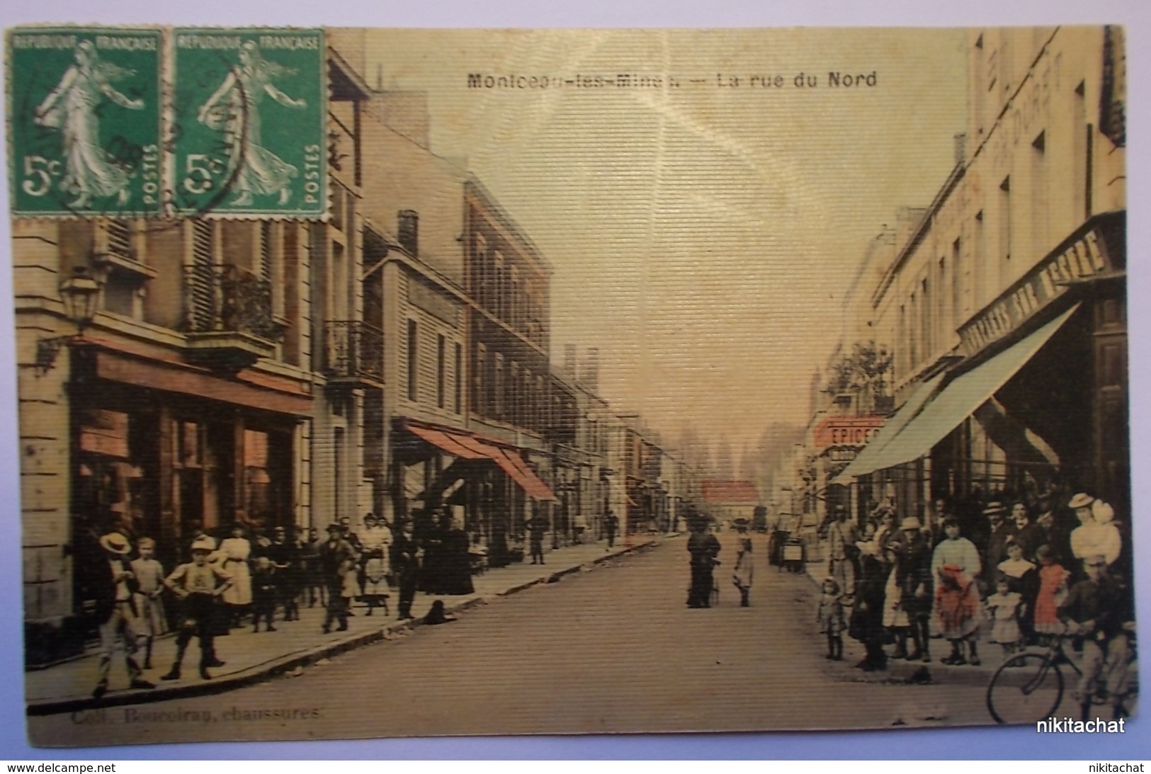 MONTCEAU LES MINES-La Rue Du Nord-Carte Toilée Couleur - Montceau Les Mines