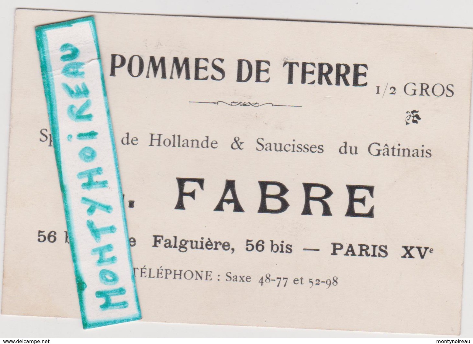 : Vieux Papier  : Carte De Visite : Paris , Pommes De Terre L. - Cartes De Visite