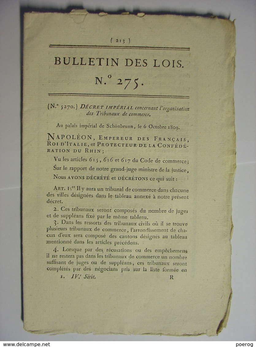 BULLETIN DES LOIS 1809 - TRIBUNAUX DE COMMERCE - EMPRUNT PARIS - FOIRE BETAIL ARLES - MINES DE FER SIXT SAMOUENS SUISSE - Décrets & Lois