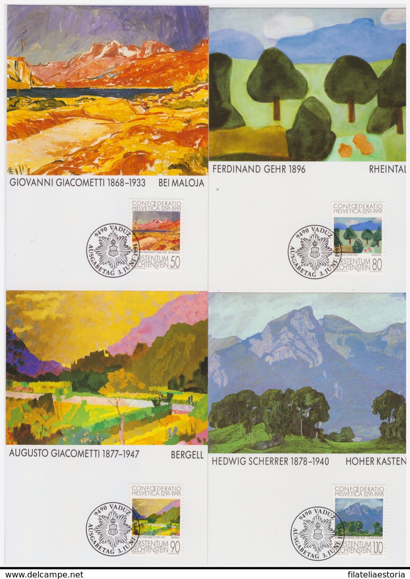 Liechtenstein 1991 - 4 Cartes Maximum - Peinture - Histoire - Série Complète (lie856) - Maximumkarten (MC)