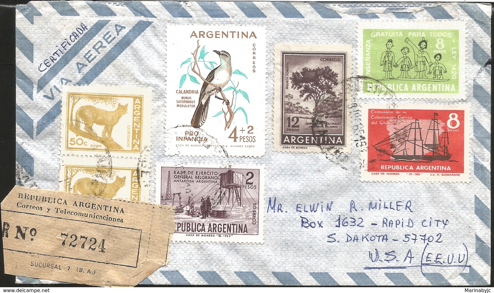 J) 1965 ARGENTINA, BIRD CALANDRIA, PUMA, TREE, FREE TEACHING FOR ALL LAW 1420, BASE OF GENERAL ARMY BELGRANO ANTARTIDA A - Covers & Documents