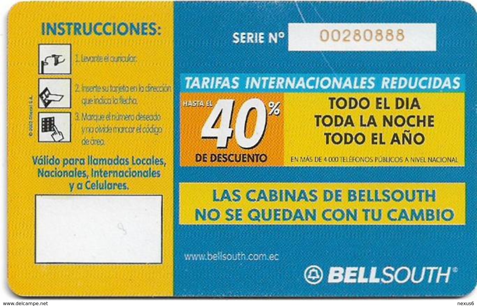 Ecuador - Bell South - Tarifas Internacionales Reducidas (Axalto Chip), 2002, 3$, Used - Ecuador