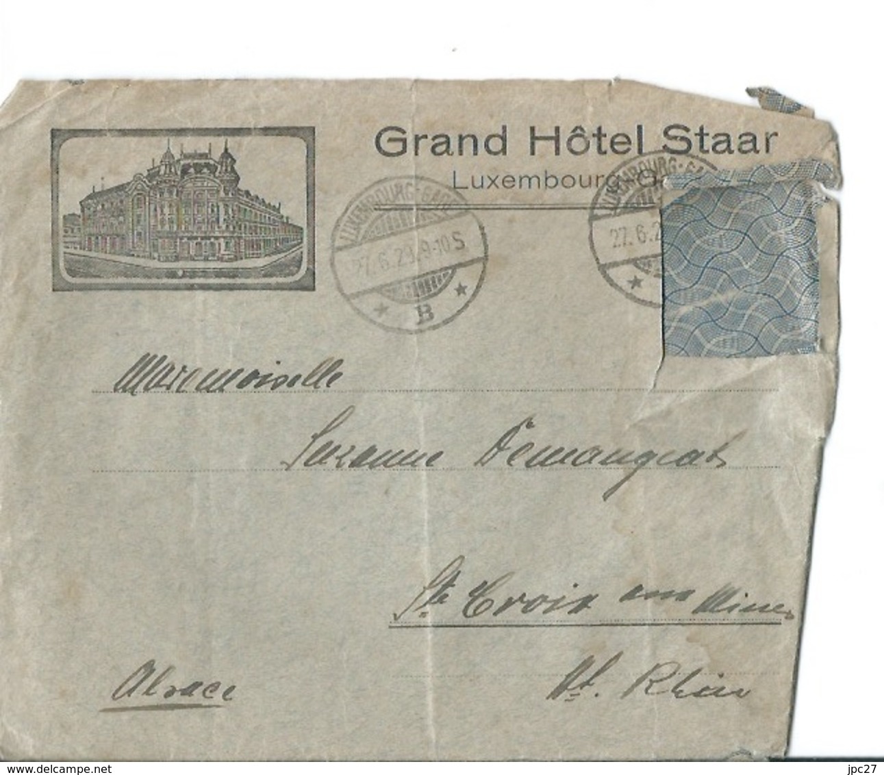 Enveloppe Du Luxembourg Du Grand Hôtel Staar De 1929 - Luxembourg