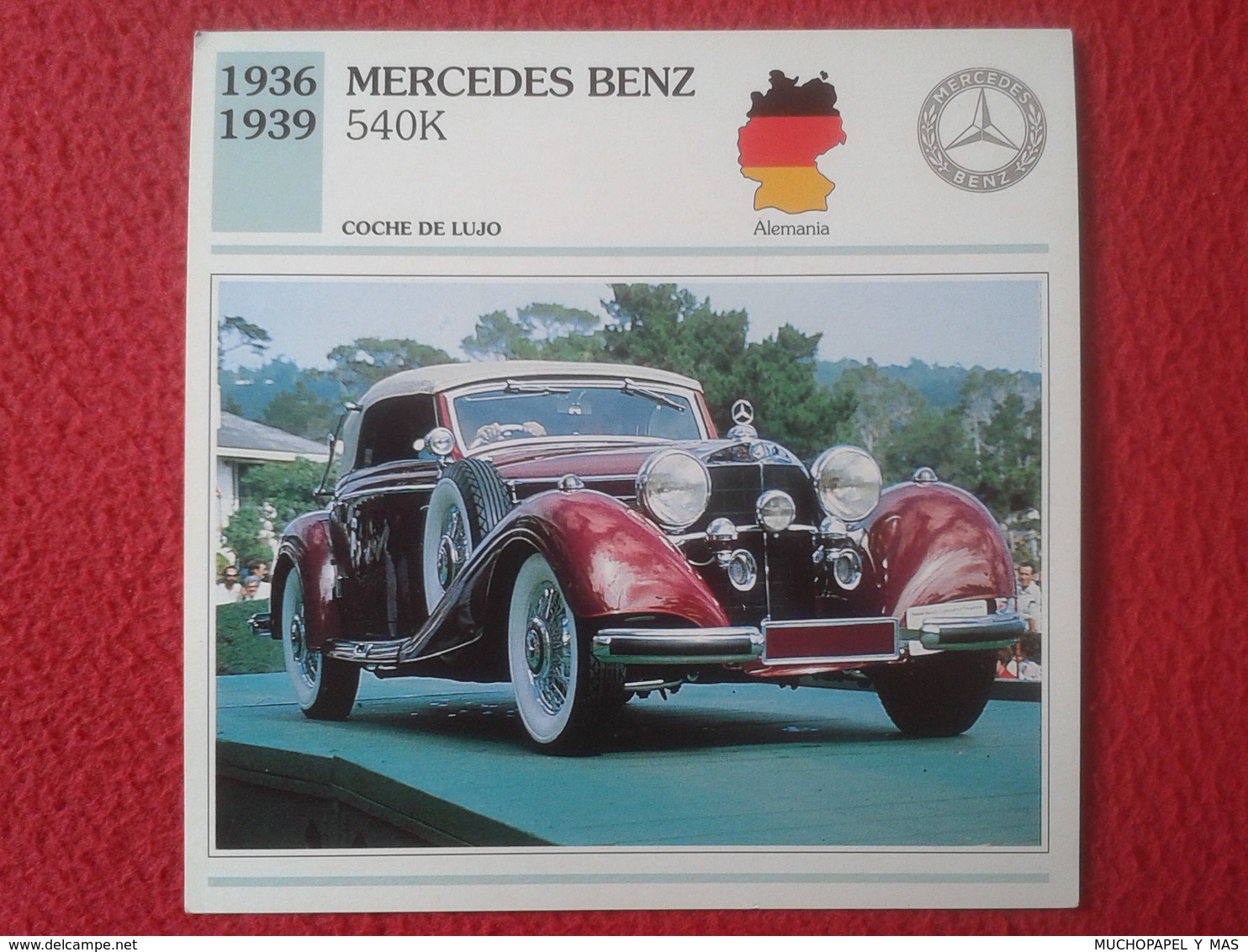 FICHA TÉCNICA DATA TECNICAL SHEET FICHE TECHNIQUE AUTO COCHE CAR VOITURE 1936 1939 MERCEDES BENZ 540K GERMANY ALEMANIA - Coches