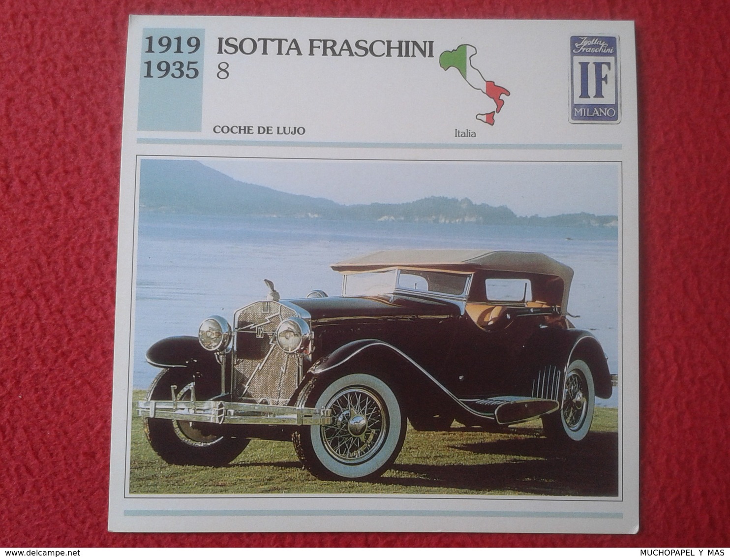 FICHA TÉCNICA DATA TECNICAL SHEET FICHE TECHNIQUE AUTO COCHE CAR VOITURE 1919 1935 ISOTTA FRASCHINI ITALIA ITALY VER FOT - Voitures