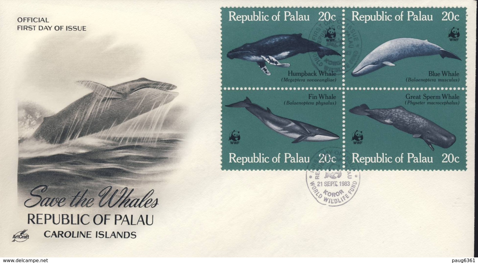 PALAU 1983  FDC WWF BALEINES YVERT N°15/18 - FDC