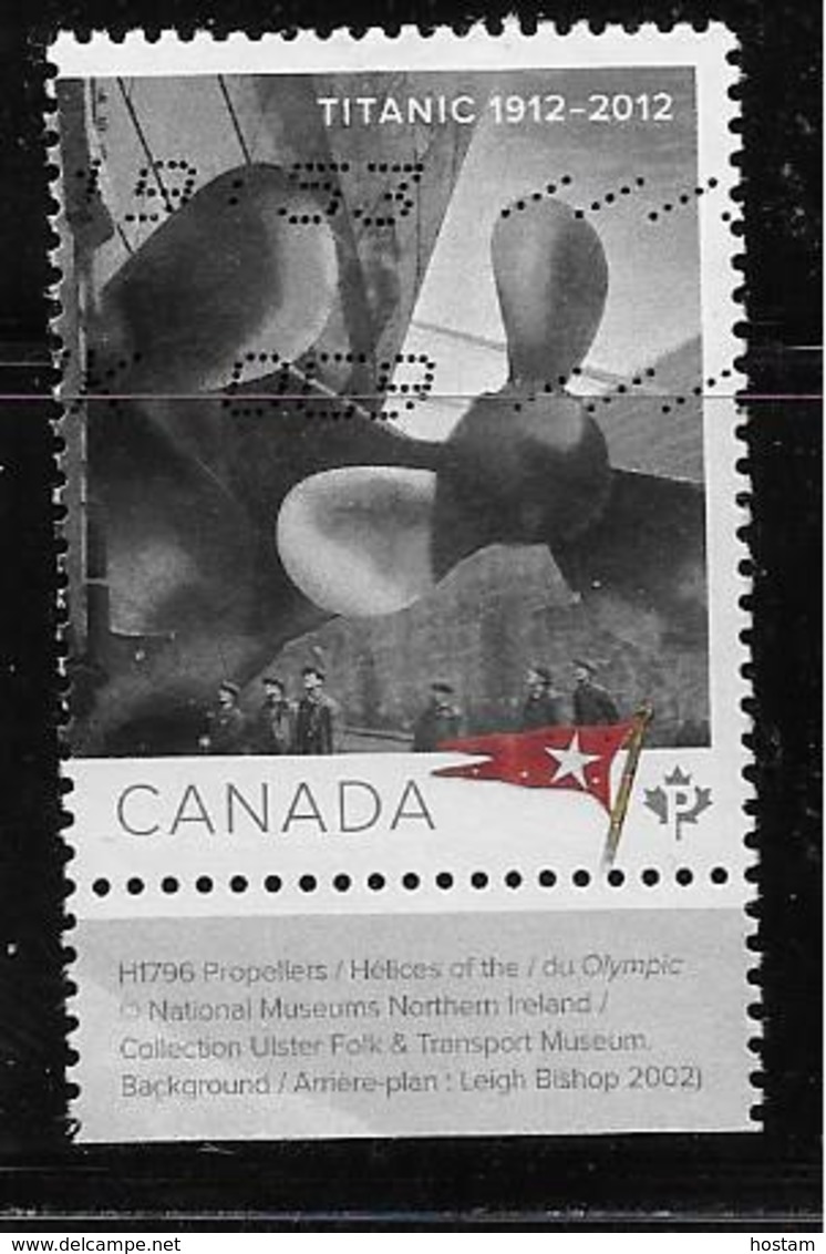 CANADA. 2012, USED  #2534,TITANIC 100TH Annv.    From Sheet Showing  The Propellers Of Titanic Six Men - Usati