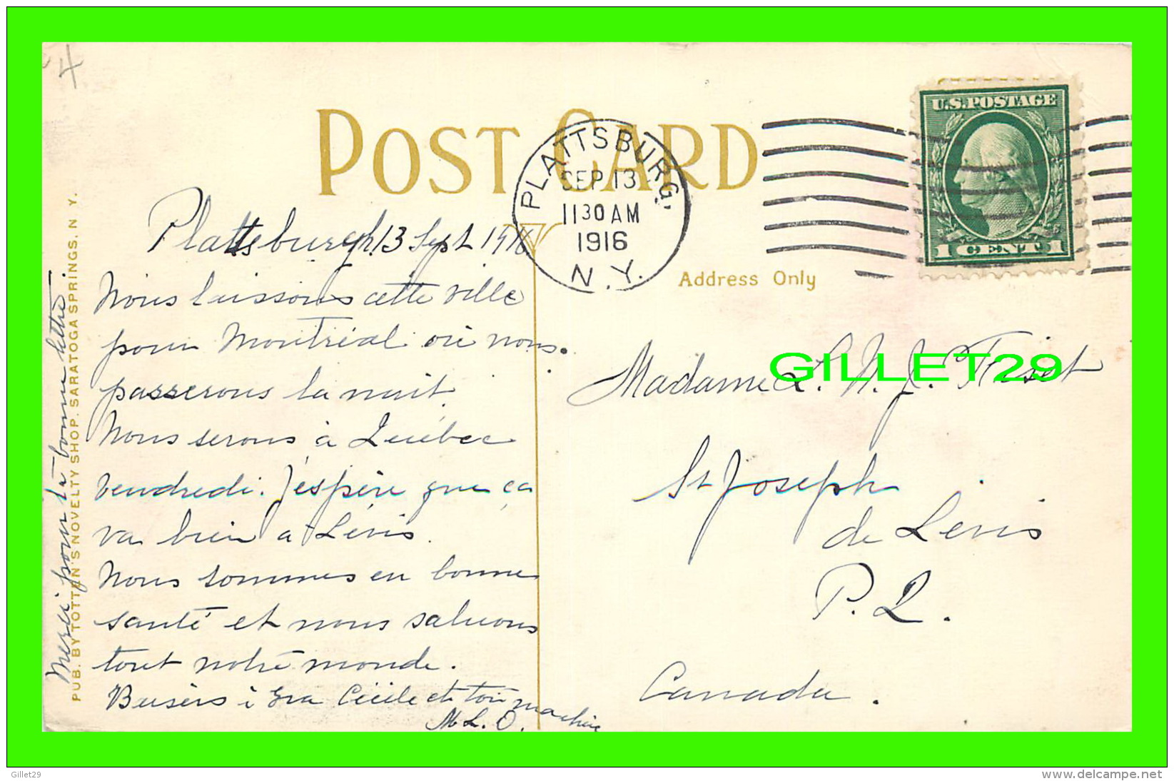 SARATOGA SPRINGS, NY - HOTEL AMERICAN - ANIMATED -  TRAVEL IN 1916 - PUB. BY TOTTEN'S NOVELTY SHOP - - Saratoga Springs