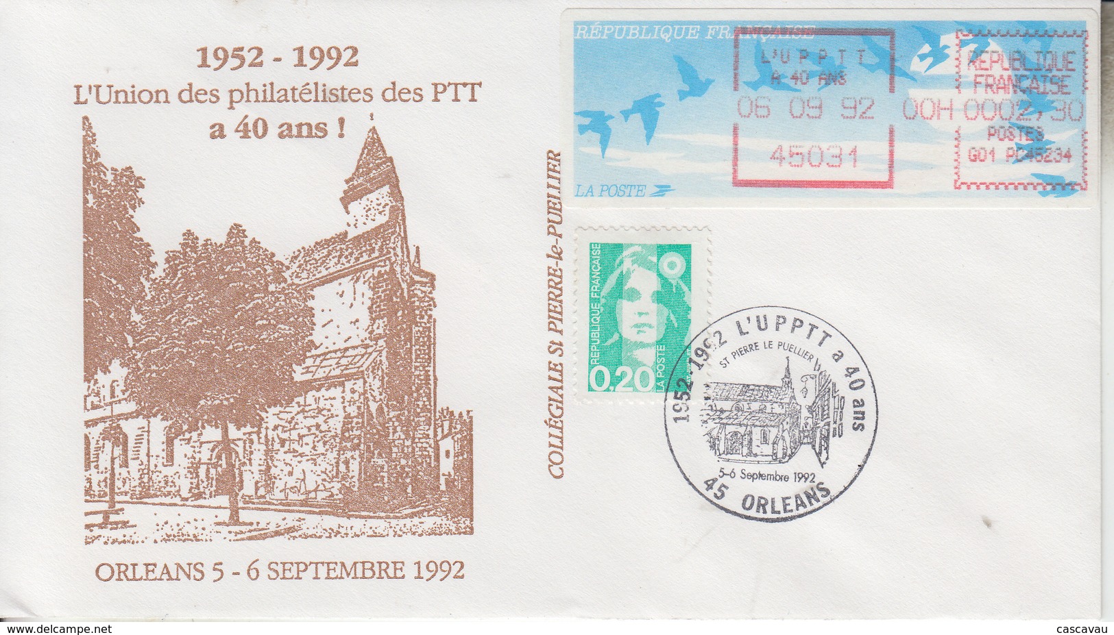 Enveloppe  FDC  Vignette  LISA   40  Ans  De  L' Union  Des  Philatélistes  Des  PTT   ORLEANS    1992 - 1990 « Oiseaux De Jubert »