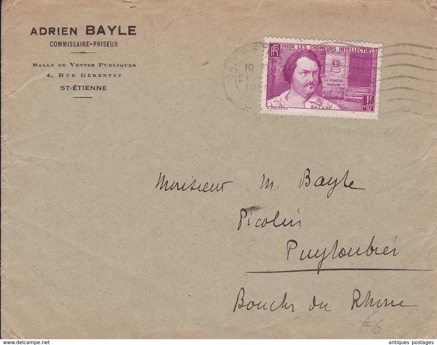 Saint Etienne Pour Les Chômeurs Intellectuels Honoré De Balzac 90c La Comédie Humaine Adien Bayle Commissaire Priseur - Lettres & Documents