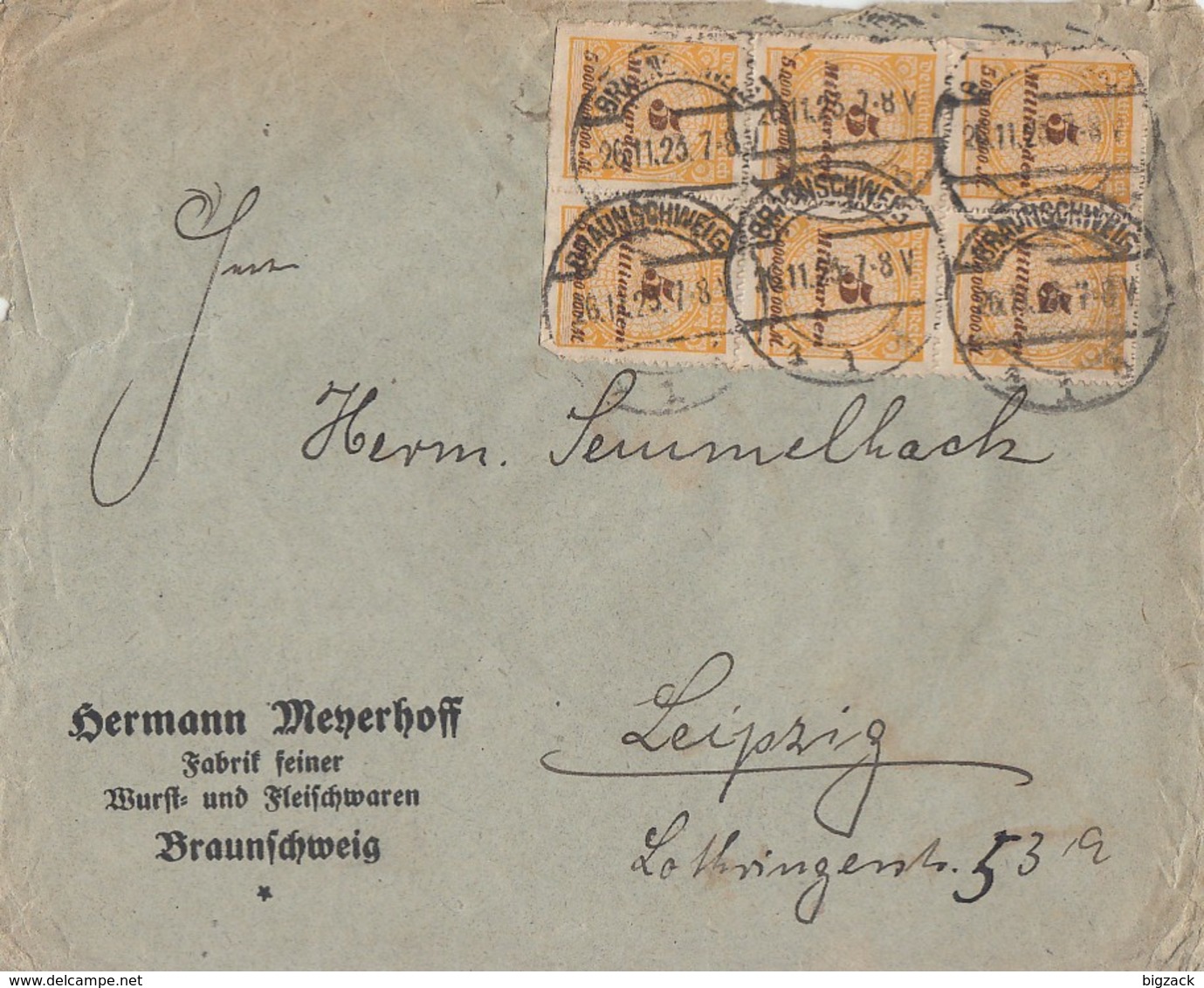 DR Brief Mef Minr.6x 327B Braunschweig 26.11.23 Novemberbrief - Briefe U. Dokumente
