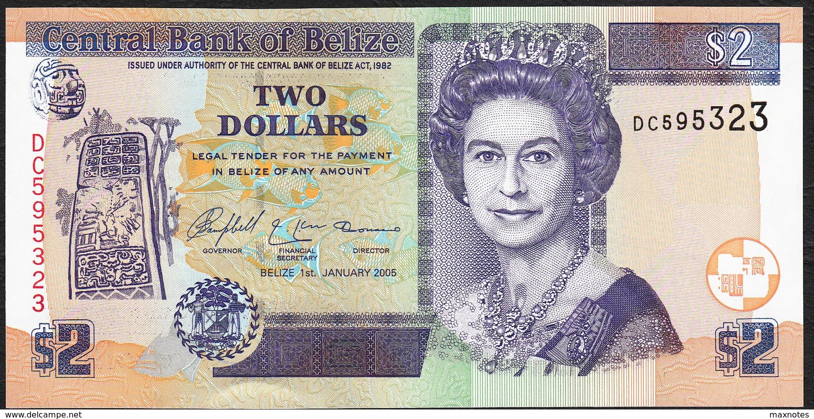 BELIZE : 2 Dollars - P66b - 2005 - Queen Elisabeth II - UNC - Belize