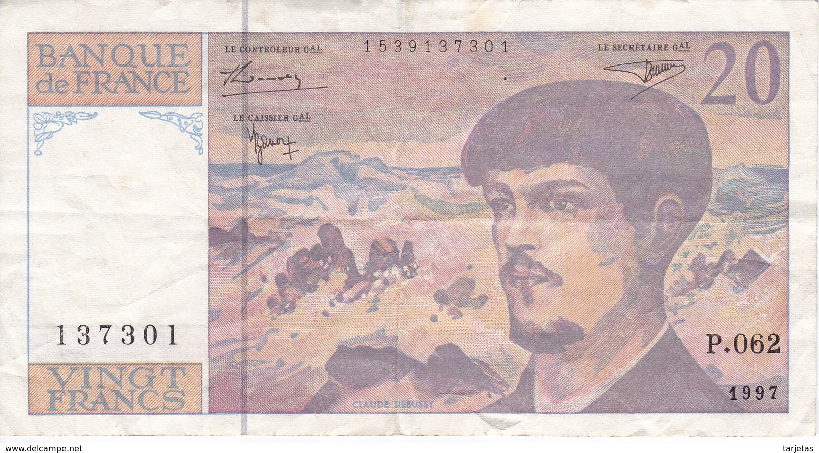 BILLETE DE FRANCIA DE 20 FRANCS DEL AÑO 1997 SERIE P.062   (BANKNOTE) CLAUDE DEBUSSY - 20 F 1980-1997 ''Debussy''