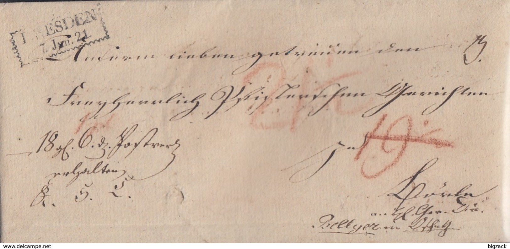 Brief Zackenrandstempel Dresden 7.6.1821 Mit Inhalt Ansehen !!!!!!!!!!!! - Vorphilatelie