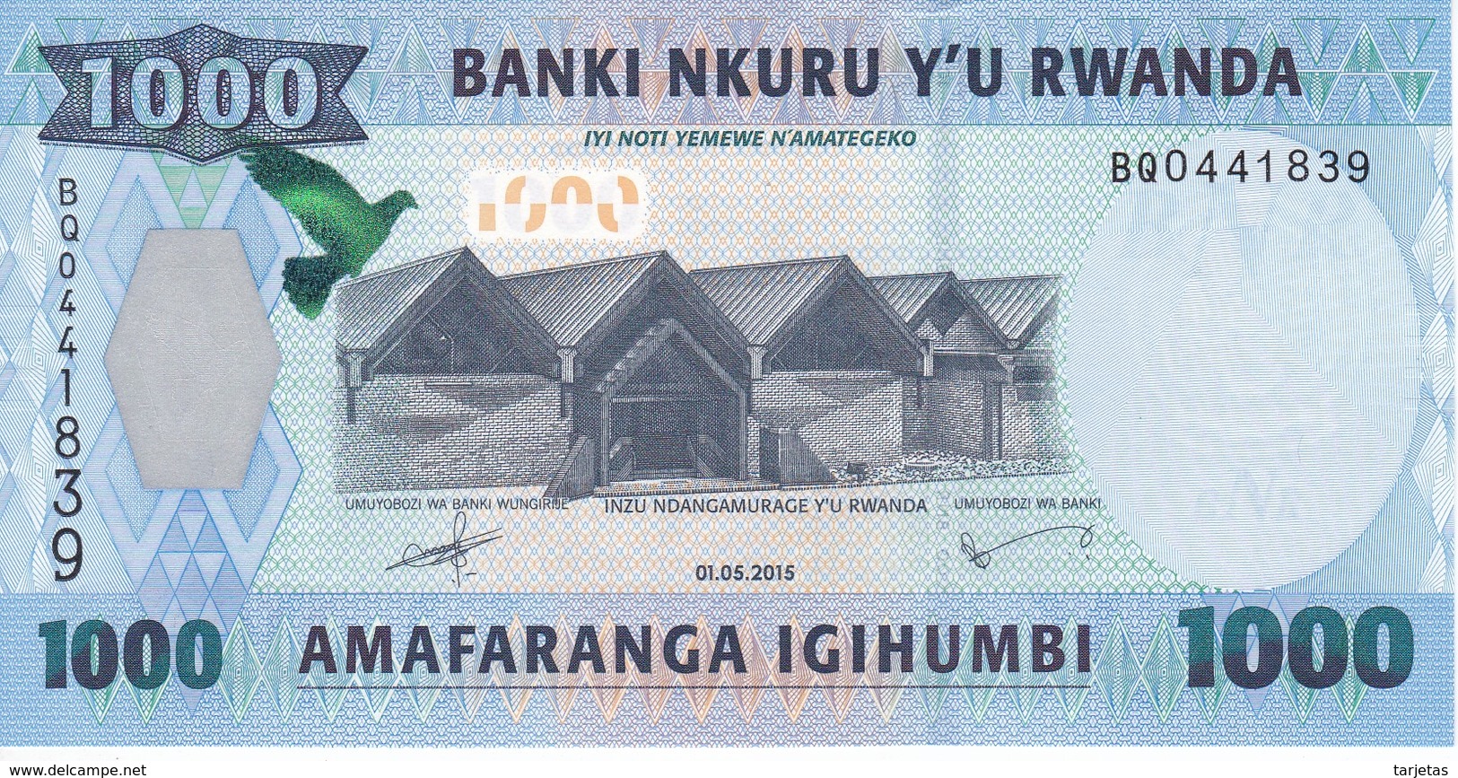 BILLETE DE RWANDA DE 1000 FRANCS DEL AÑO 2015 - MONO-MONKEY  (BANKNOTE) SIN CIRCULAR-UNCIRCULATED - Ruanda