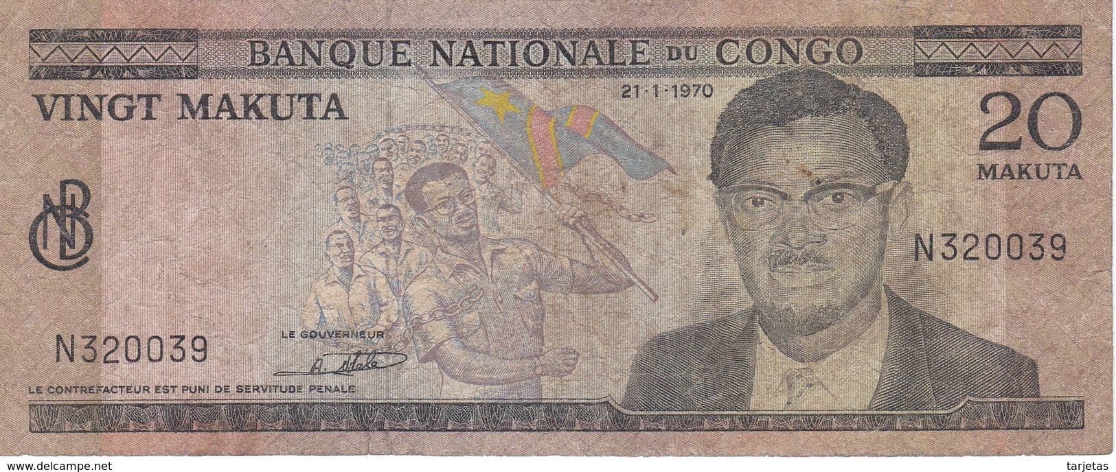 BILLETE DE EL CONGO DE 20 MAKUTA DEL AÑO 1970 (BANKNOTE) - República Democrática Del Congo & Zaire