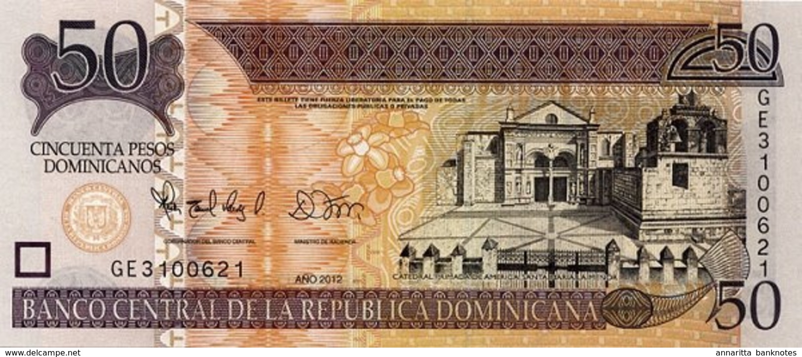 DOMINICAN REPUBLIC 50 PESOS DOMINICANOS 2012 P-183b UNC  [DO711a] - Dominicaine