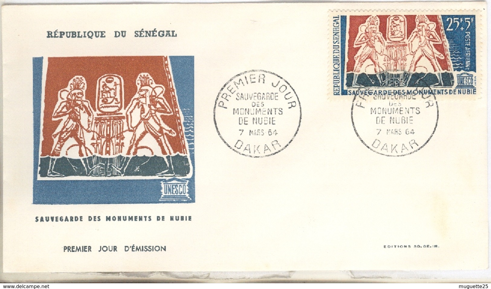 Enveloppe Premier Jour  Sauvegarde Des Monuments  De Nubie  7  Mars 1964  DAKAR- République Du  Sénégal - Monumentos