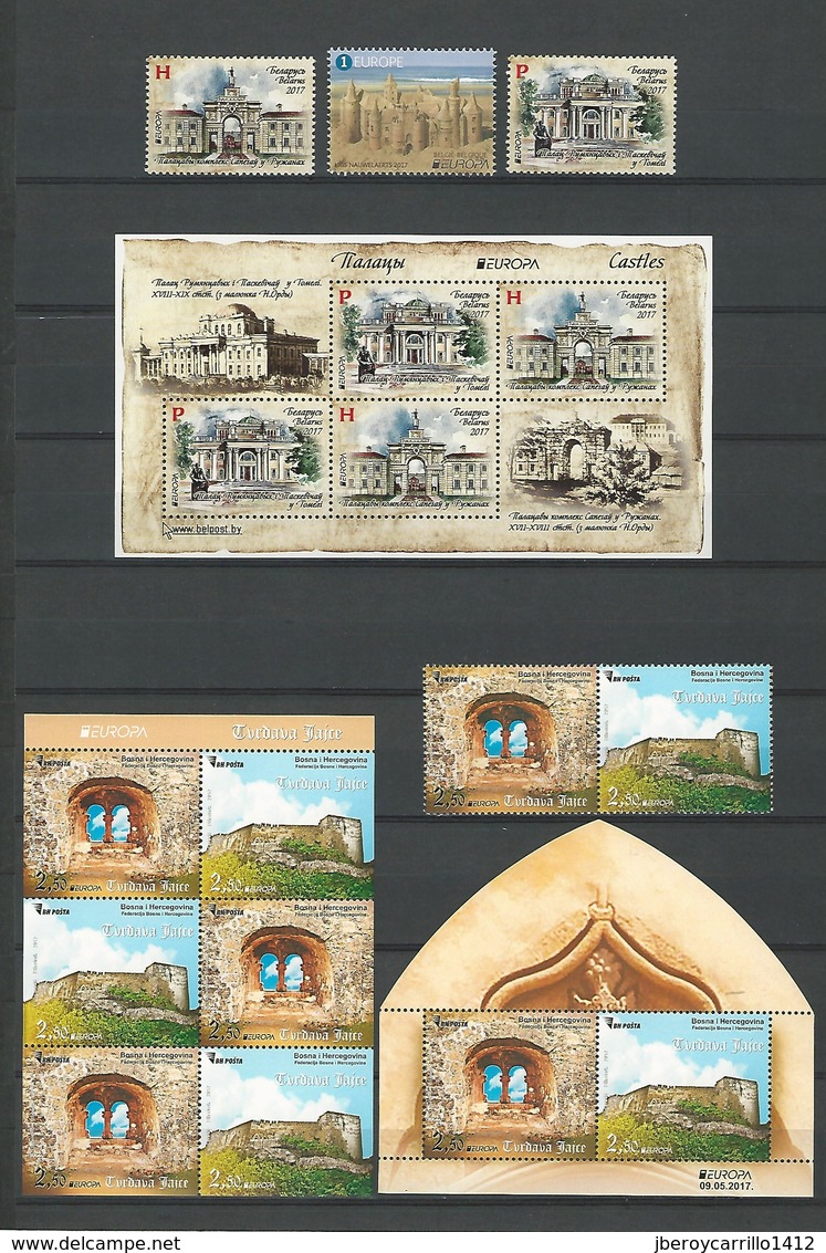 EUROPE 2017 -TEMA "CASTILLOS - CHATEAUX - CASTLES - SCHLÖSSER".- COLLECTION TRES COMPLETE de TIMBRES et FEUILLES BLOC