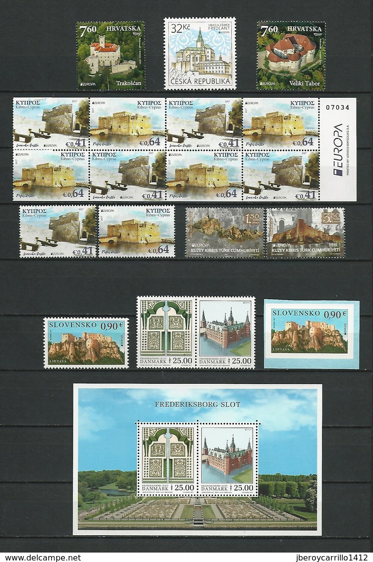 EUROPE 2017 -TEMA "CASTILLOS - CHATEAUX - CASTLES - SCHLÖSSER".- COLLECTION TRES COMPLETE de TIMBRES et FEUILLES BLOC