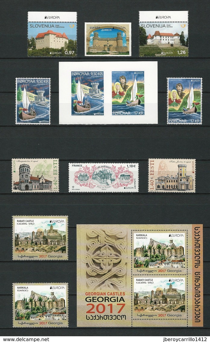 EUROPE 2017 -TEMA "CASTILLOS - CHATEAUX - CASTLES - SCHLÖSSER".- COLLECTION TRES COMPLETE de TIMBRES et FEUILLES BLOC