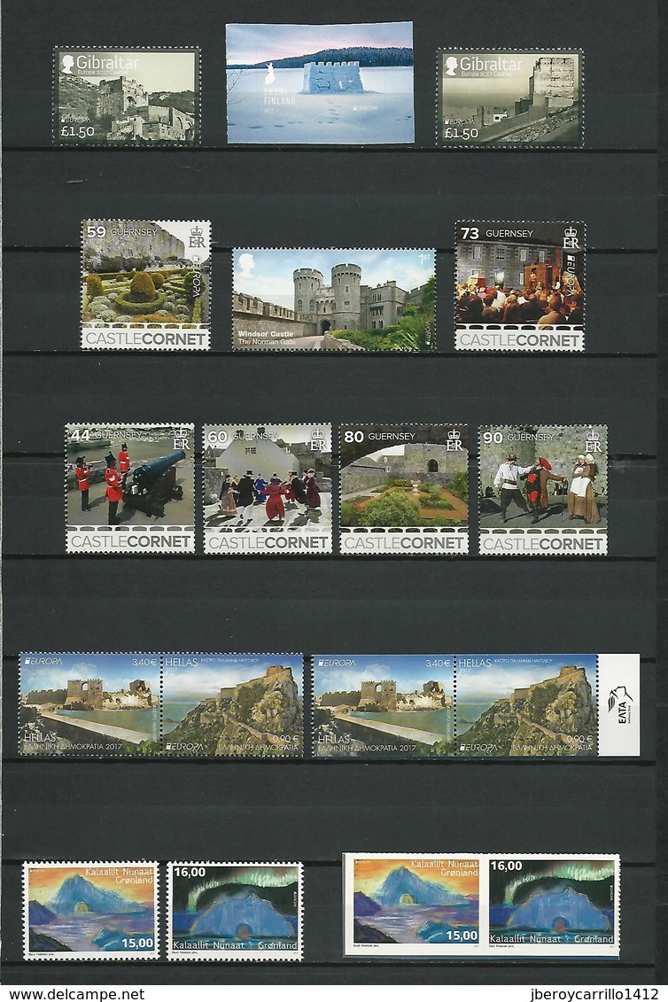 EUROPE 2017 -TEMA "CASTILLOS - CHATEAUX - CASTLES - SCHLÖSSER".- COLLECTION TRES COMPLETE de TIMBRES et FEUILLES BLOC