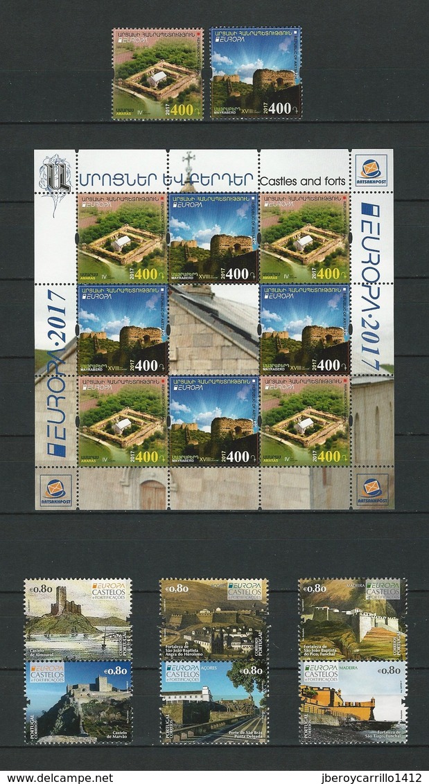 EUROPE 2017 -TEMA "CASTILLOS - CHATEAUX - CASTLES - SCHLÖSSER".- COLLECTION TRES COMPLETE de TIMBRES et FEUILLES BLOC