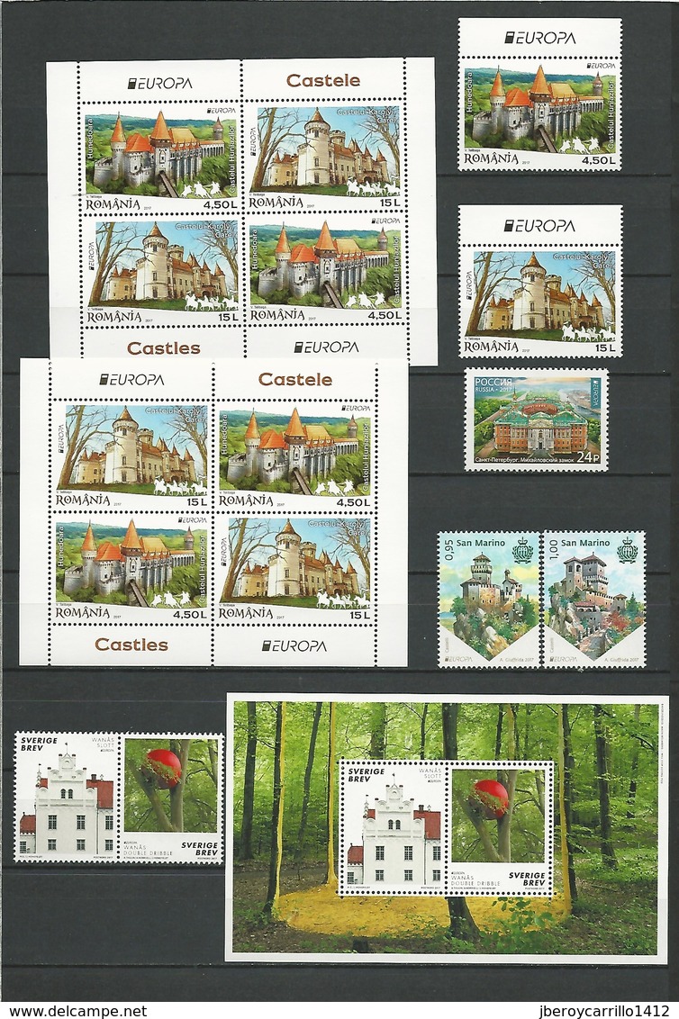 EUROPE 2017 -TEMA "CASTILLOS - CHATEAUX - CASTLES - SCHLÖSSER".- COLLECTION TRES COMPLETE de TIMBRES et FEUILLES BLOC