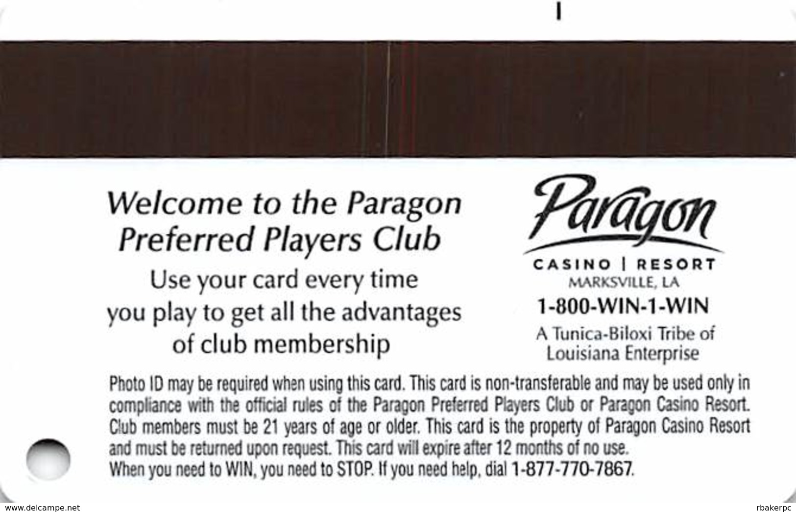 Paragon Casino - Marksville LA - Ruby Slot Card - Casino Cards