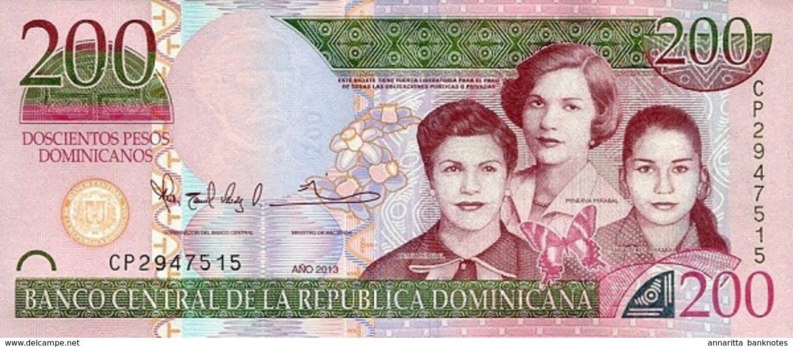 DOMINICAN REPUBLIC 200 PESOS DOMINICANOS 2013 P-185a UNC RARE! [DO714a] - Dominikanische Rep.