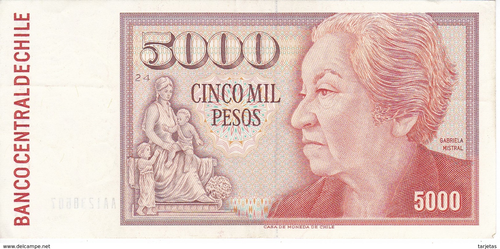 BILLETE DE CHILE DE 5000 PESOS DEL AÑO 1990 EN CALIDAD EBC (XF) (BANKNOTE) - Chile