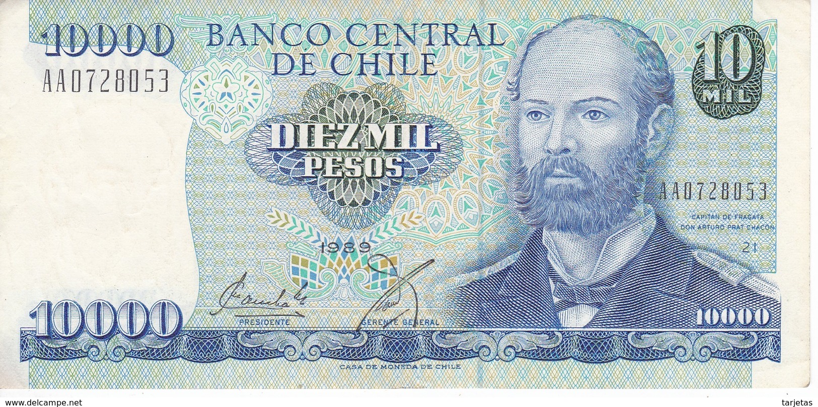 BILLETE DE CHILE DE 10000 PESOS DEL AÑO 1989 EN CALIDAD EBC (XF) (BANKNOTE) - Chile